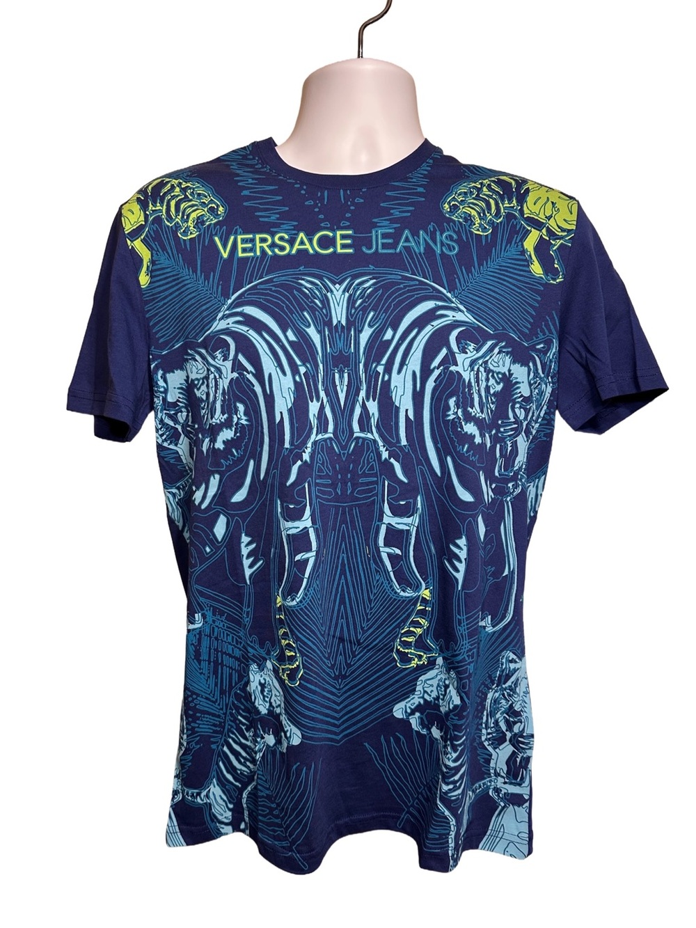 Versace Jeans Cyber Tiger Graphic T Shirt Blue Neon